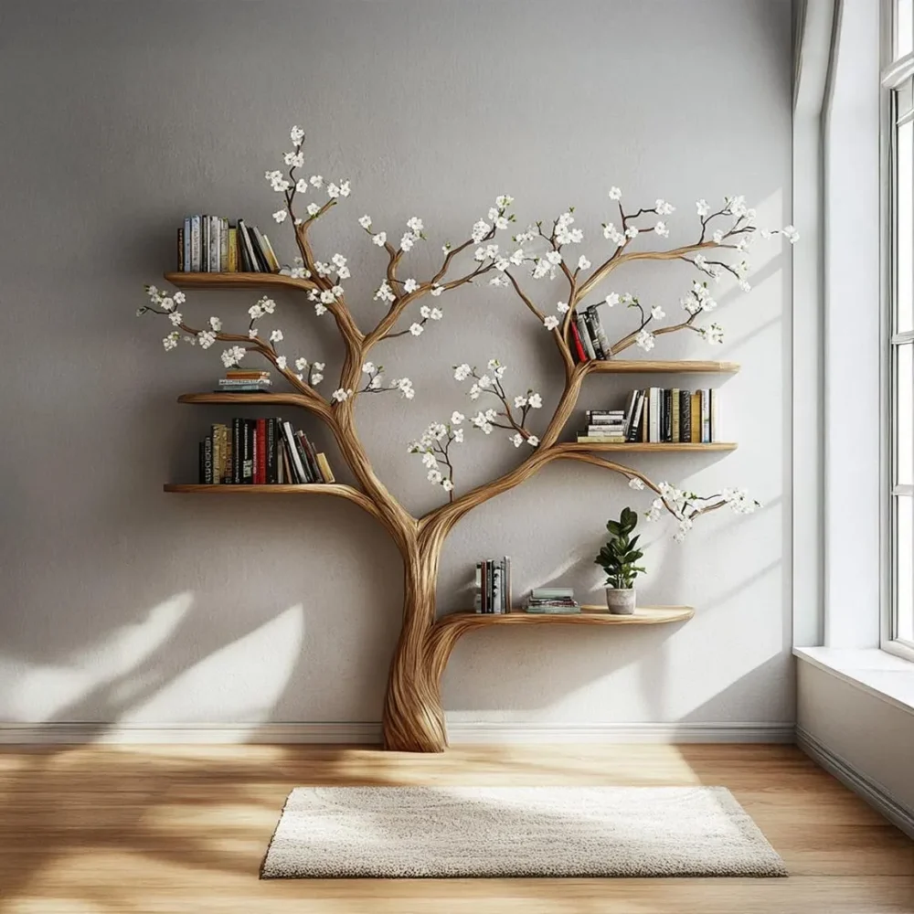 Canopy Tree Bookshelf - Natural Solid Wood, Living Room