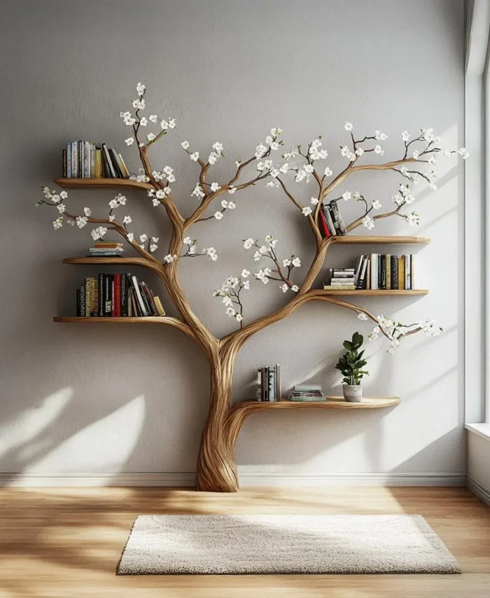 Canopy Tree Bookshelf - Natural Solid Wood, Living Room
