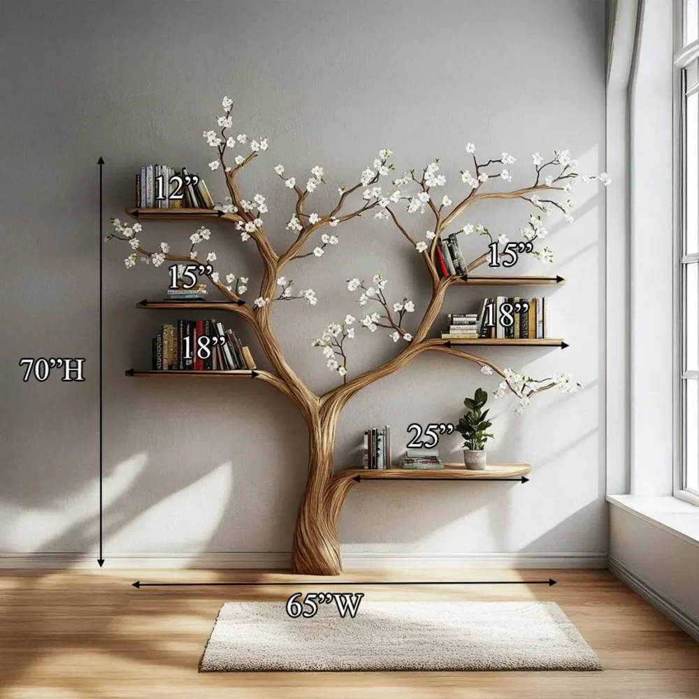Canopy Tree Bookshelf - Natural Solid Wood, Living Room - Image 7