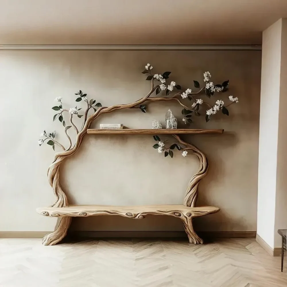 Riverbank Live-Edge Branch Shelf - Rustic Tree Bookcase Wall Art