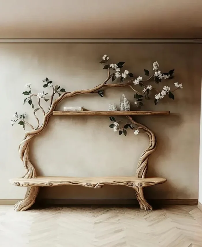 Riverbank Live-Edge Branch Shelf - Rustic Tree Bookcase Wall Art
