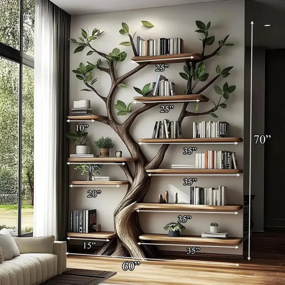 TimberCanopy - Rustic Tree Bookshelf, Solid Wood, Wall-Mounted - Image 3