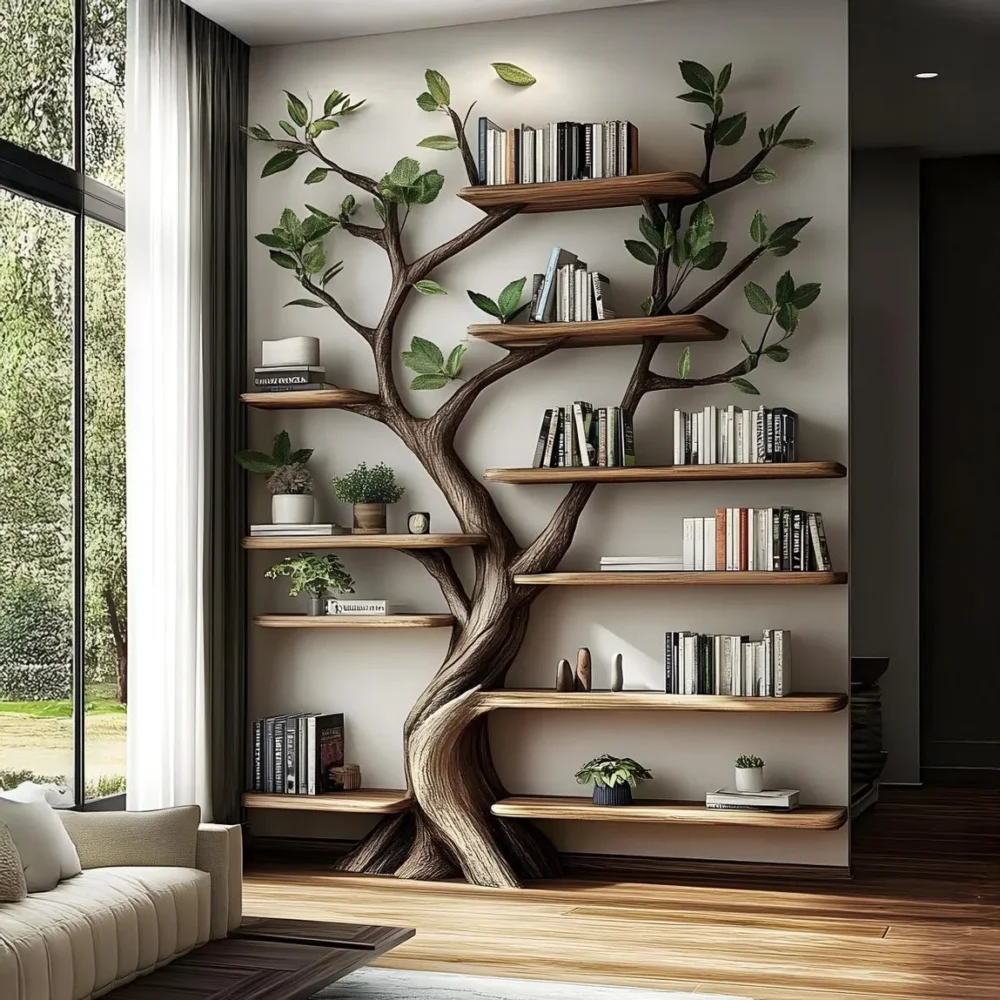 TimberCanopy - Rustic Tree Bookshelf, Solid Wood, Wall-Mounted - Image 4