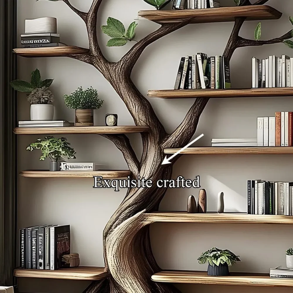 TimberCanopy - Rustic Tree Bookshelf, Solid Wood, Wall-Mounted - Image 5