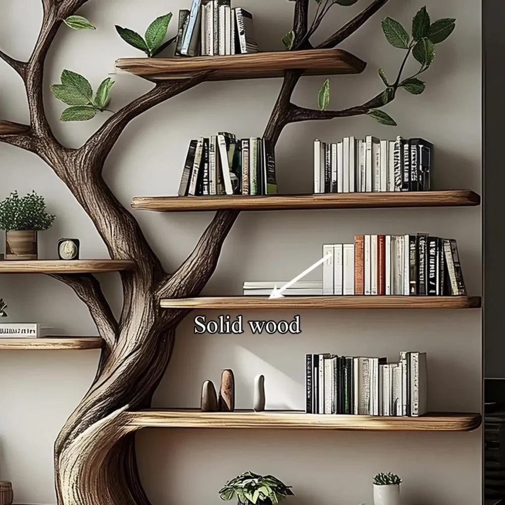TimberCanopy - Rustic Tree Bookshelf, Solid Wood, Wall-Mounted - Image 6