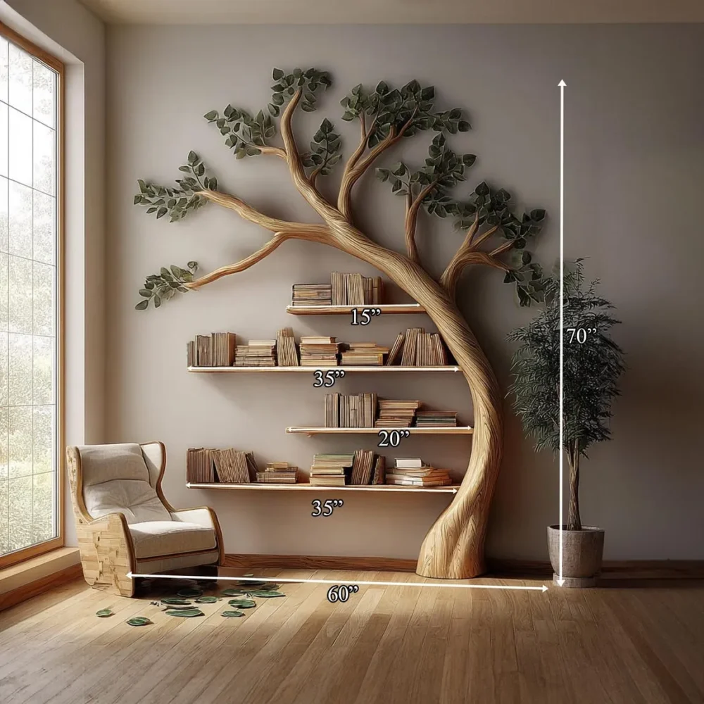 Vintage Arbor Tree Bookcase - Natural Solid Wood, Custom Build - Image 6