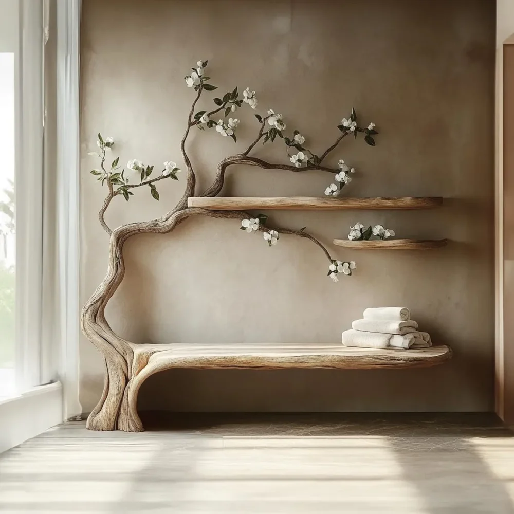 Branchline Tree Wall Shelf - Solid Wood, Handmade Bookcase