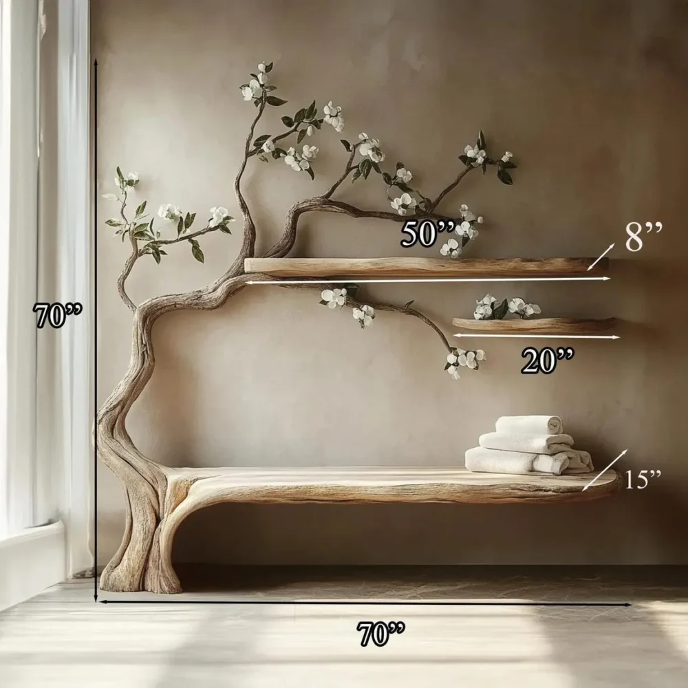 Branchline Tree Wall Shelf - Solid Wood, Handmade Bookcase - Image 3