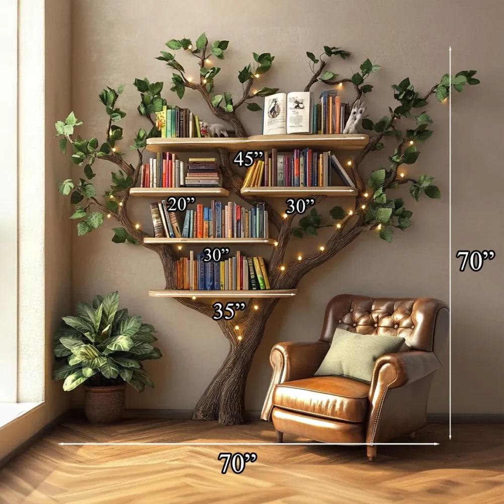 Midnight Arbor - Black Tree Bookshelf, Wall-Mounted Floating - Image 4