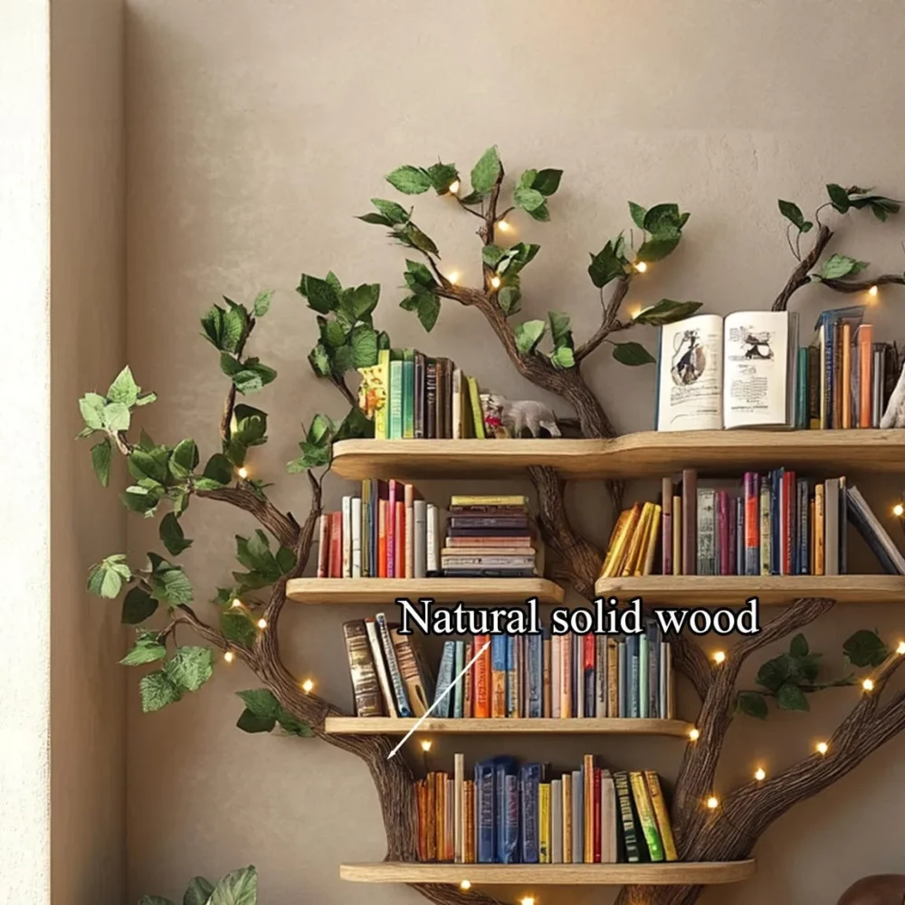 Midnight Arbor - Black Tree Bookshelf, Wall-Mounted Floating - Image 5