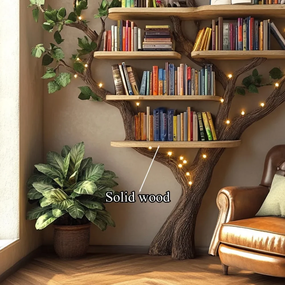 Midnight Arbor - Black Tree Bookshelf, Wall-Mounted Floating - Image 6