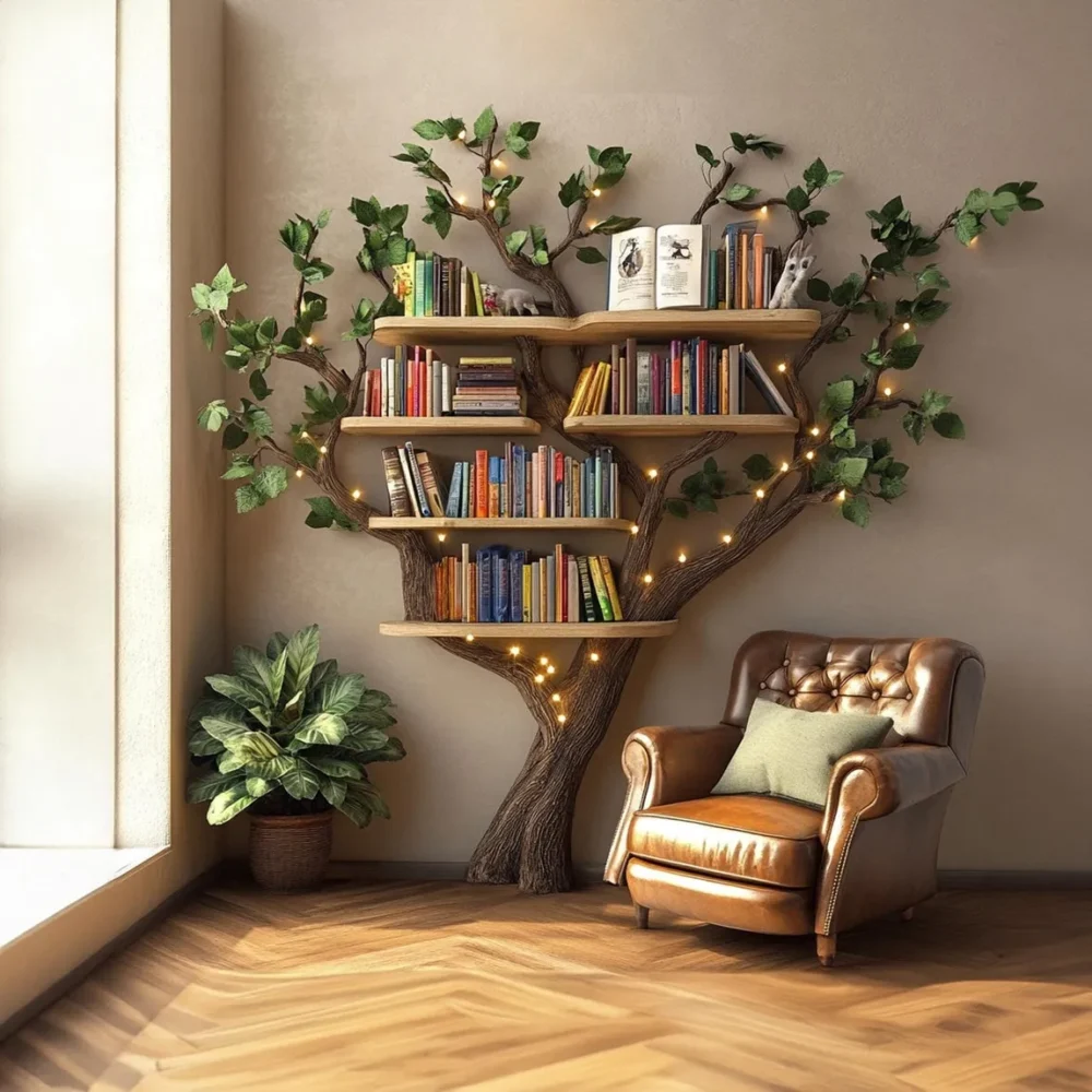 Midnight Arbor - Black Tree Bookshelf, Wall-Mounted Floating - Image 7