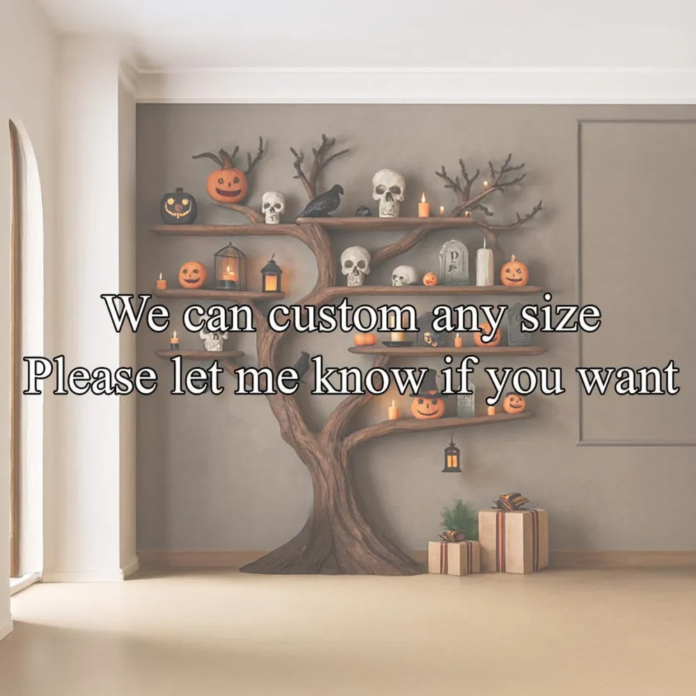 Autumn Grove Tree Bookshelf - Solid Wood, Rustic Shelf Display (Halloween) - Image 3