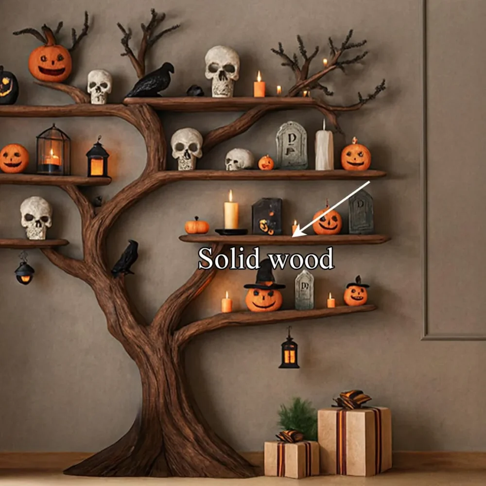 Autumn Grove Tree Bookshelf - Solid Wood, Rustic Shelf Display (Halloween) - Image 5